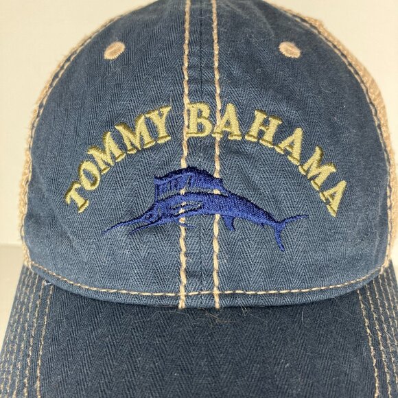 Tommy Bahama Blue Beige Mesh Embroidered Adjustable Hat Cap - Picture 2 of 8